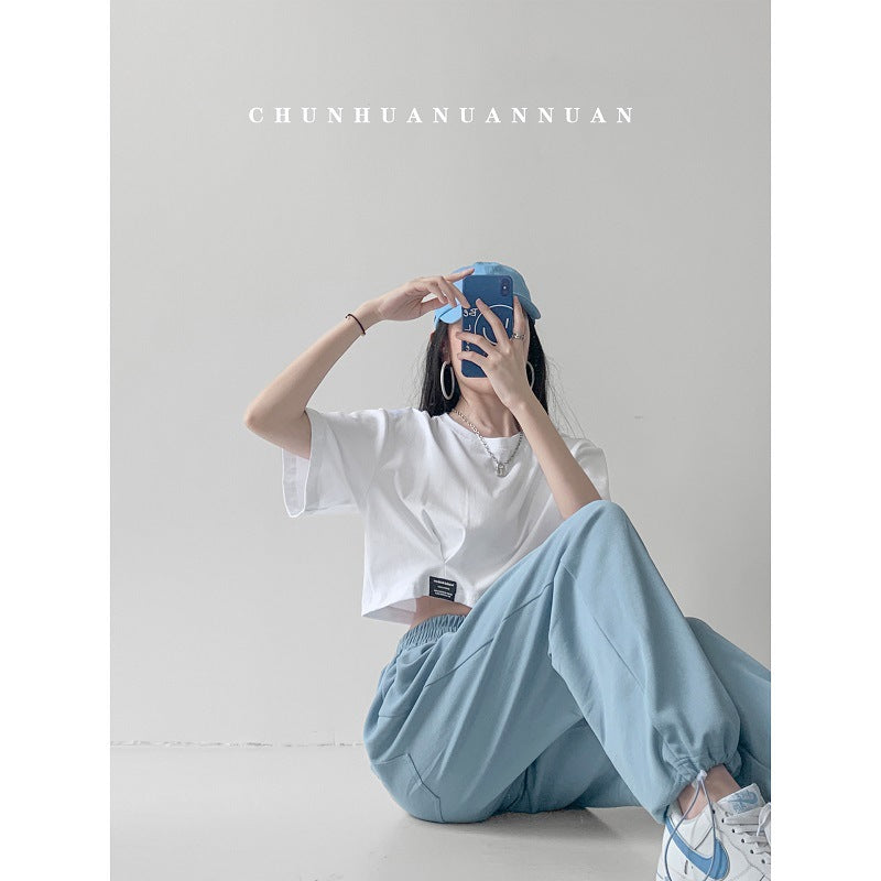 Women cropped leisure top with casual cut and elastic hem Lisslune