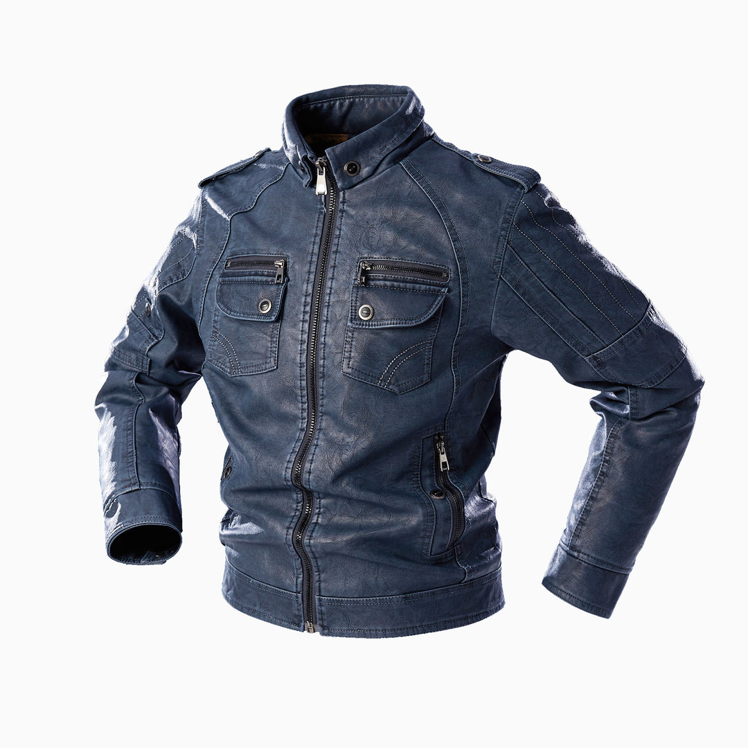 Men's Casual Leather Jacket with Numerous Pockets Lisslune