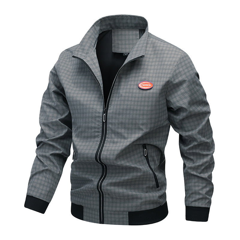 Men's fashionable transitional jacket with unusual check pattern and practical pockets Lisslune