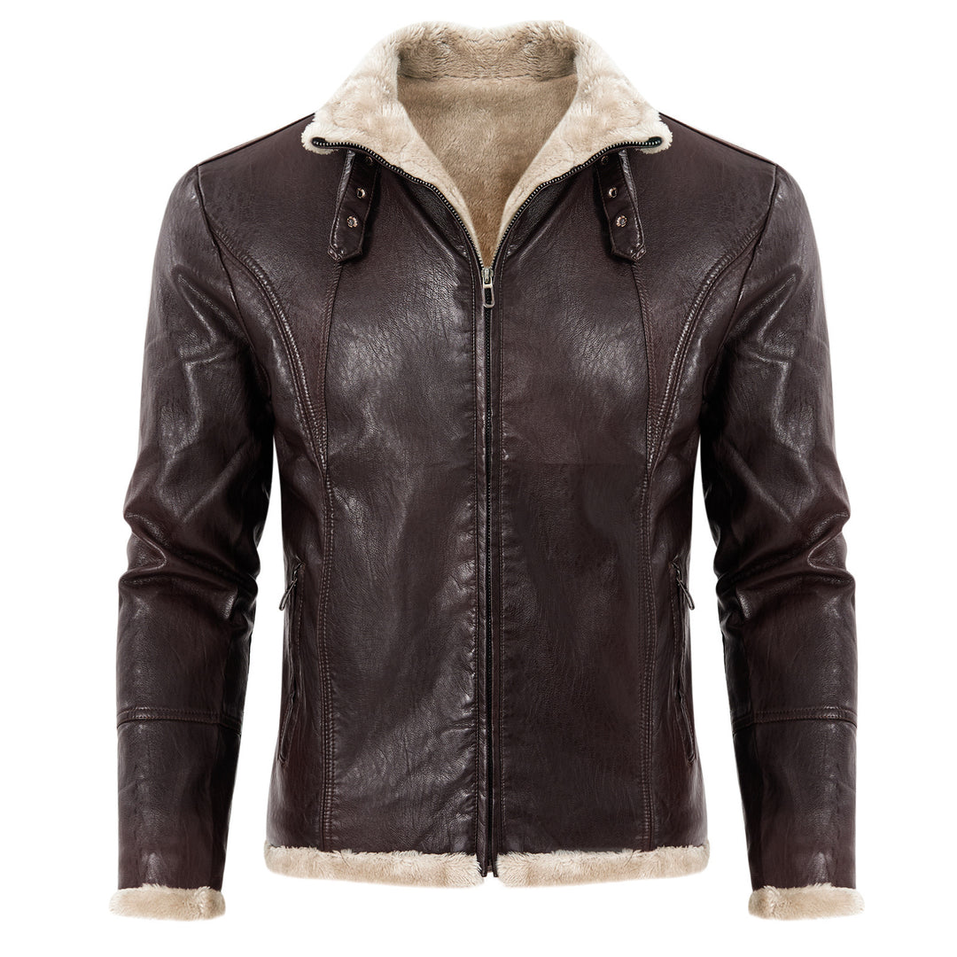 Men's elegant leather jacket with cuddly collar Lisslune