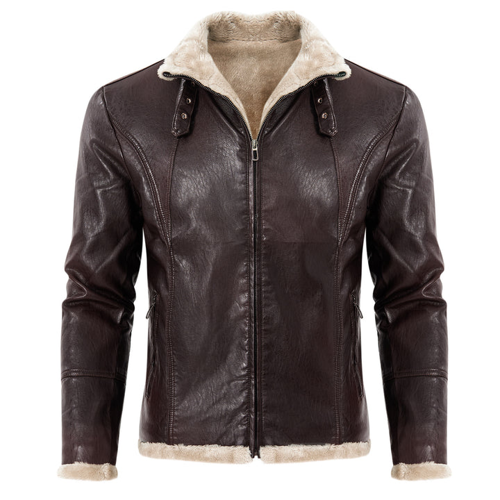 Men's elegant leather jacket with cuddly collar Lisslune