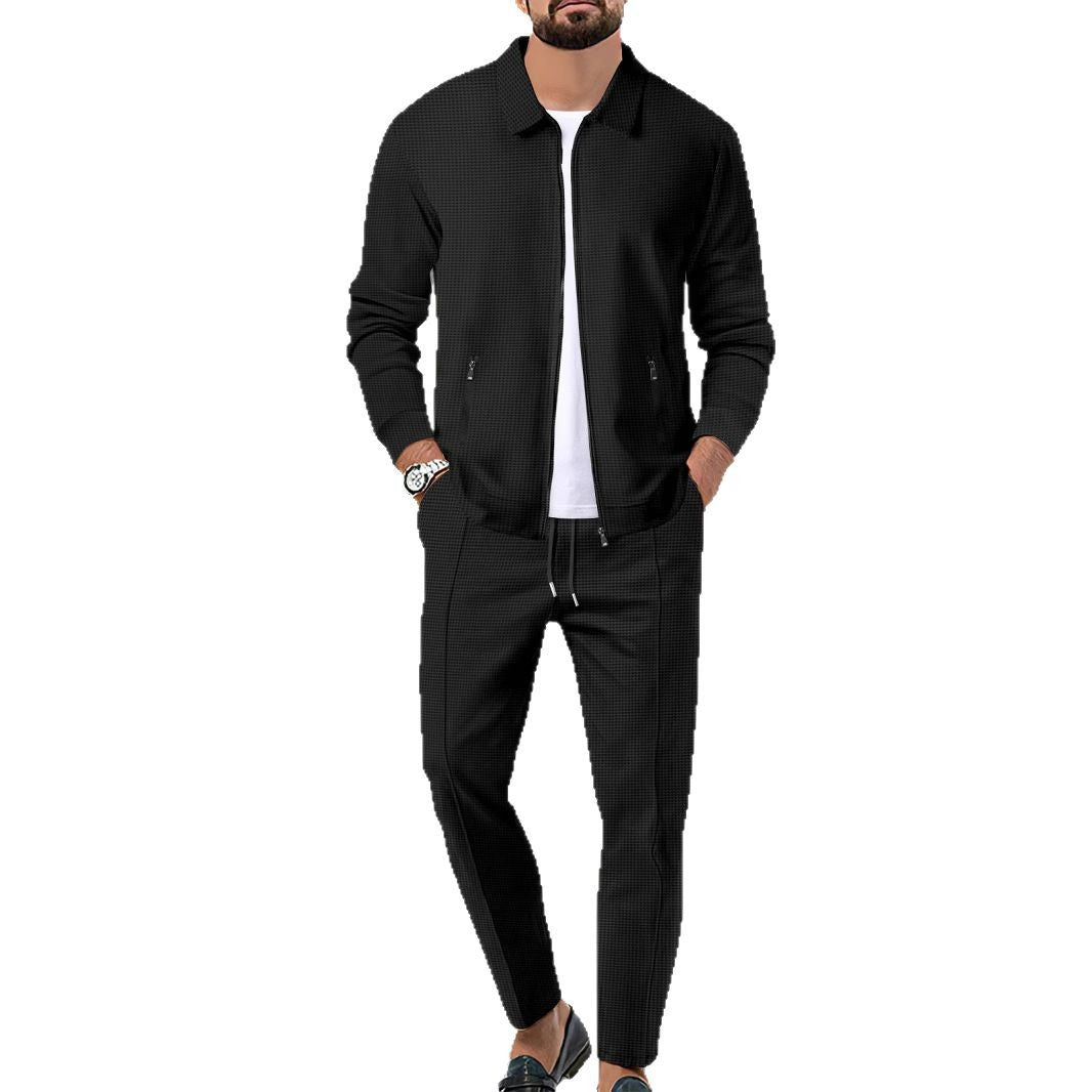 Men's sporty suit set with fashionable zipper and elastic waistband Lisslune