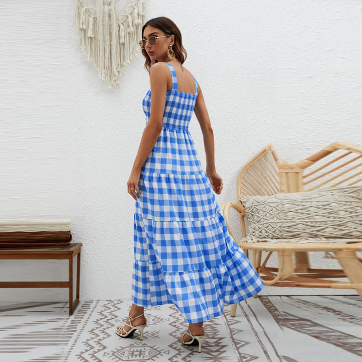Women's Boho Maxi Dress with Airy Ruffle Details and Slim Spaghetti Straps