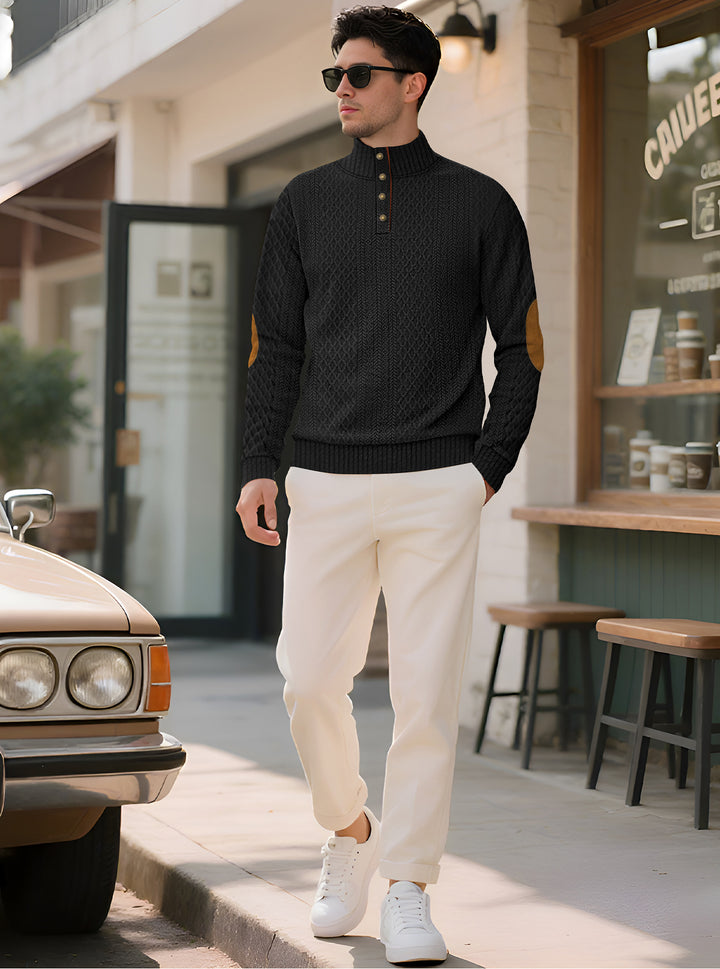 Men's knitted sweater with high collar and elegant button placket Lisslune