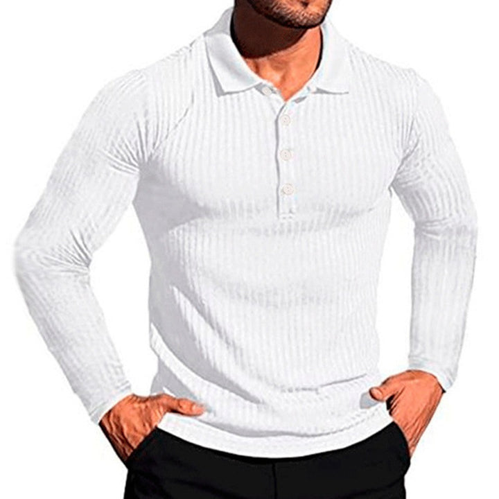 Men's Long Sleeve Polo Shirt with Textured Design Lisslune