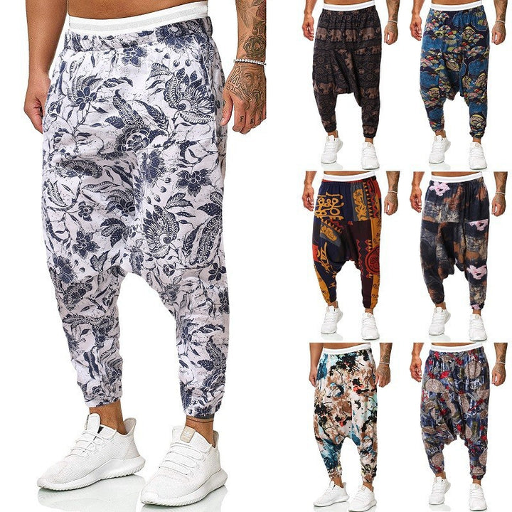 Men's harem pants with unique fantasy pattern and elastic waistband Lisslune