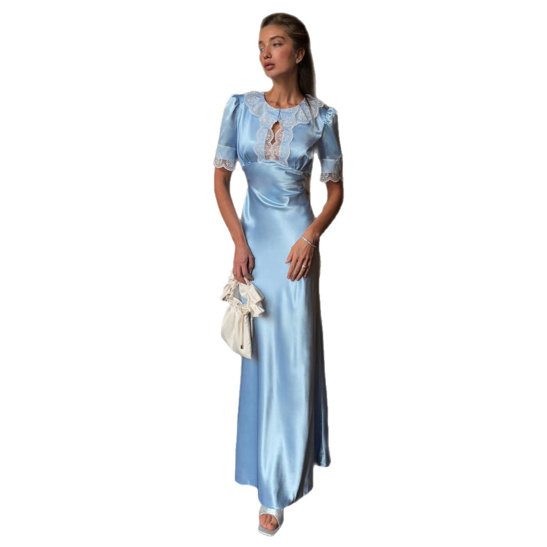 Women’s maxi dress with elegant lace accents and V-neck