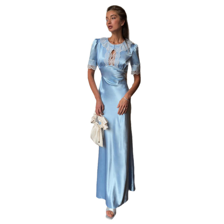 Women’s maxi dress with elegant lace accents and V-neck