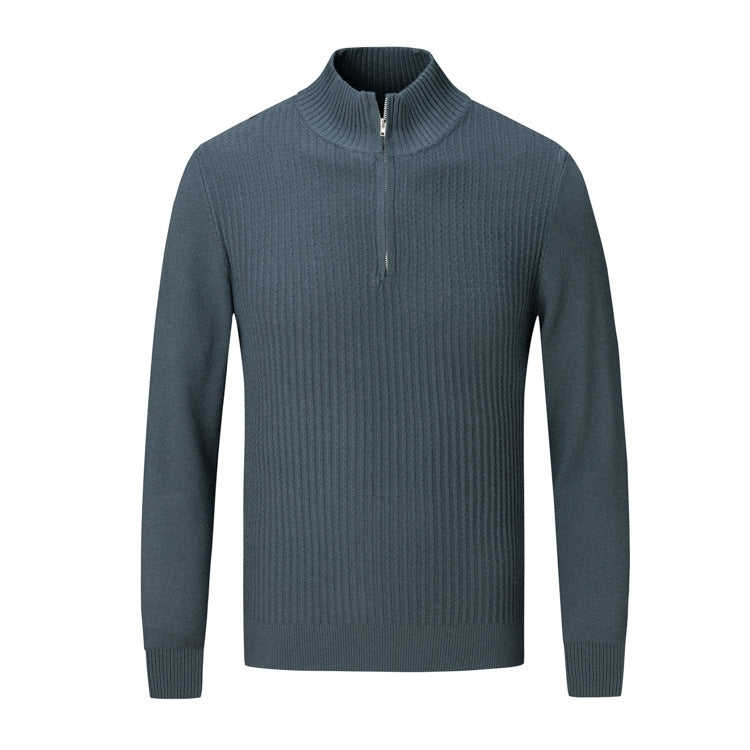 Men's knit sweater with modern stand-up collar and fine rib design Lisslune