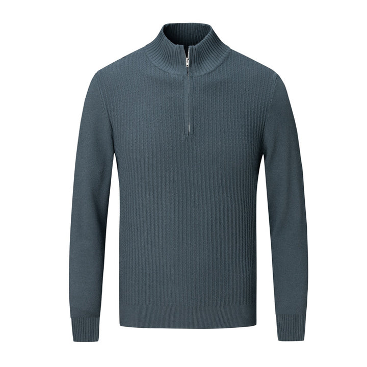 Men's knit sweater with modern stand-up collar and fine rib design Lisslune
