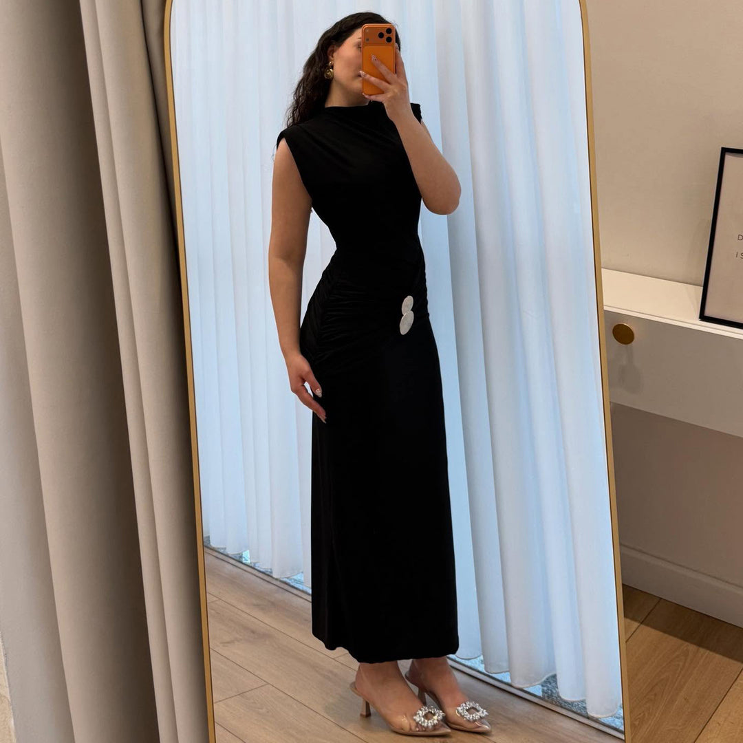 Women's maxi dress with elaborate wrap effect and narrow fit