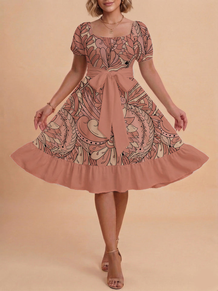 Women's elegant maxi dress with floral design and waist belt Lisslune