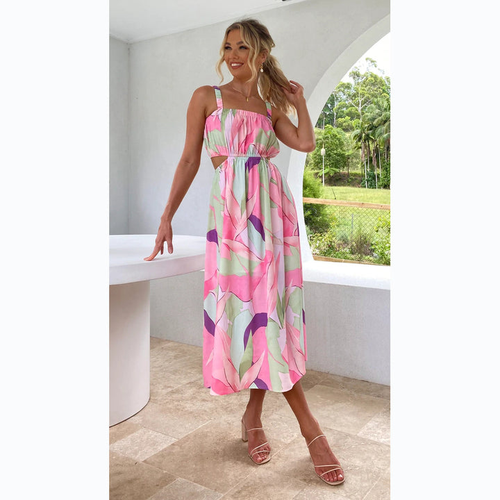 Women's maxi dress with elastic waist drawstring and strapless top Lune London