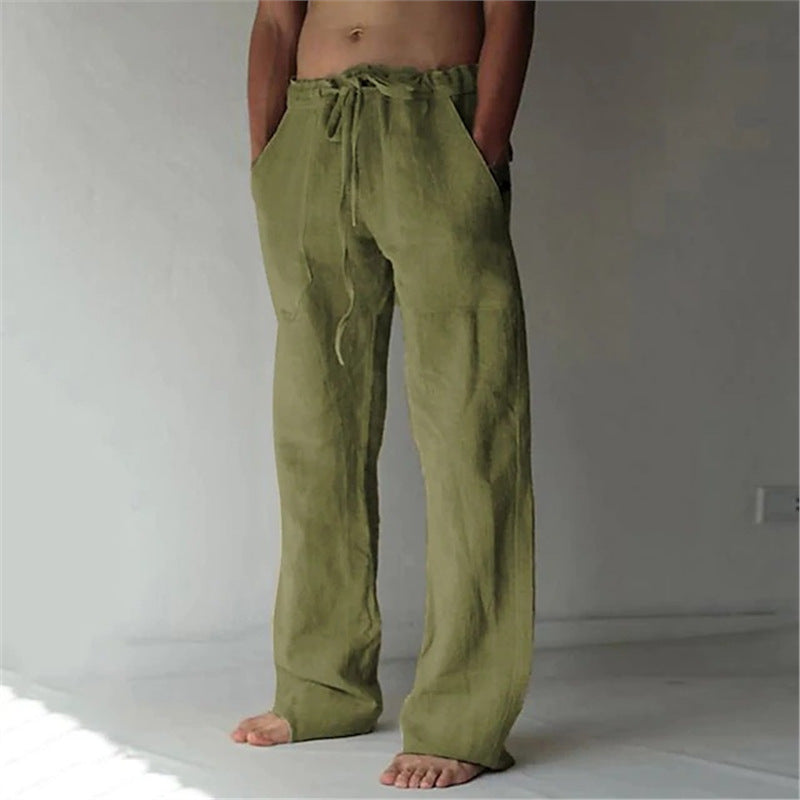 Men's casual linen pants with adjustable waistband and side pockets Lisslune