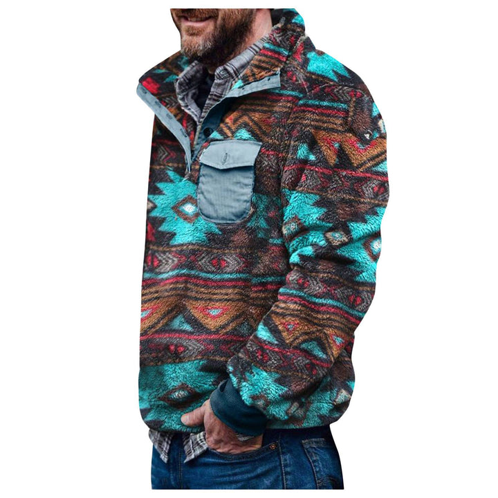 Men's pullover jacket with colorful, geometric design and practical chest pocket Lisslune