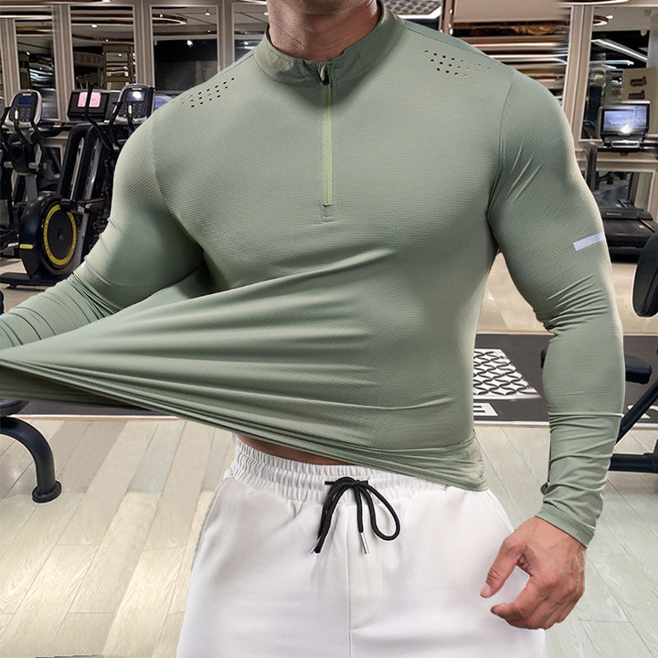 Men's Breathable Long Sleeve Functional Shirt with Stand-Up Collar Lisslune
