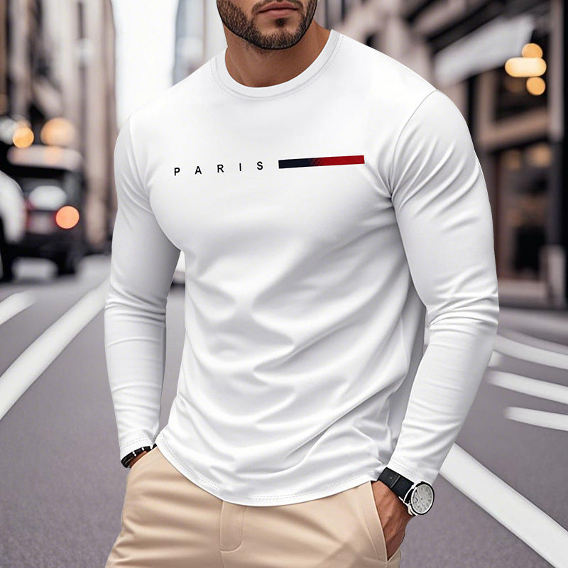 Men's Long Sleeve T-Shirt with Modern Paris Print and Elastic Hem Lisslune