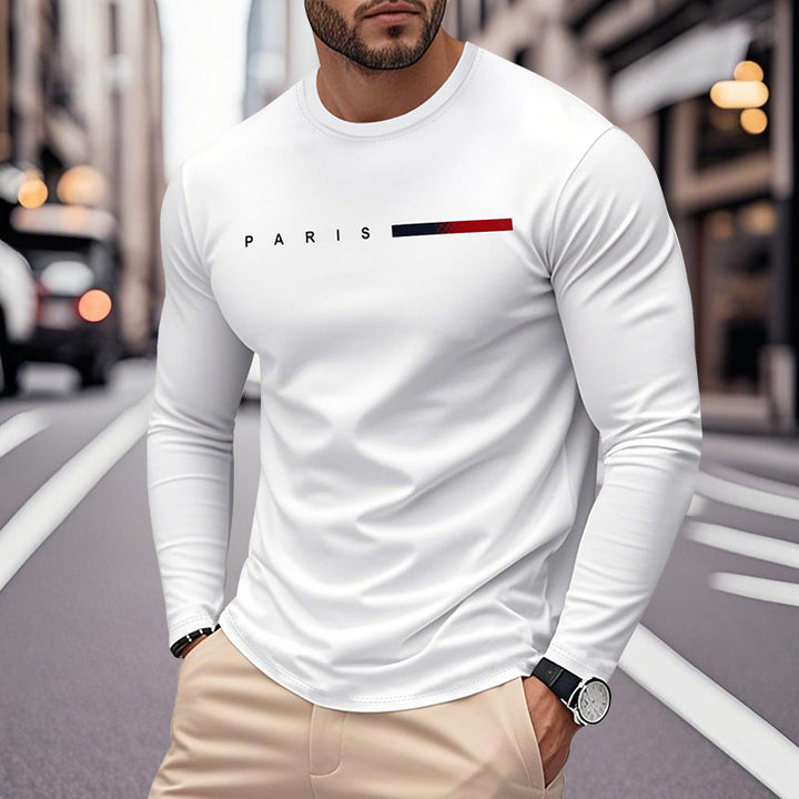 Men's Long Sleeve T-Shirt with Modern Paris Print and Elastic Hem Lisslune