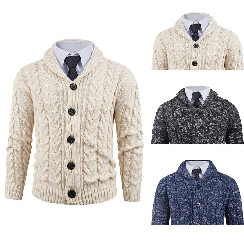 Men's cardigan with cable pattern and stylish shawl collar Lisslune