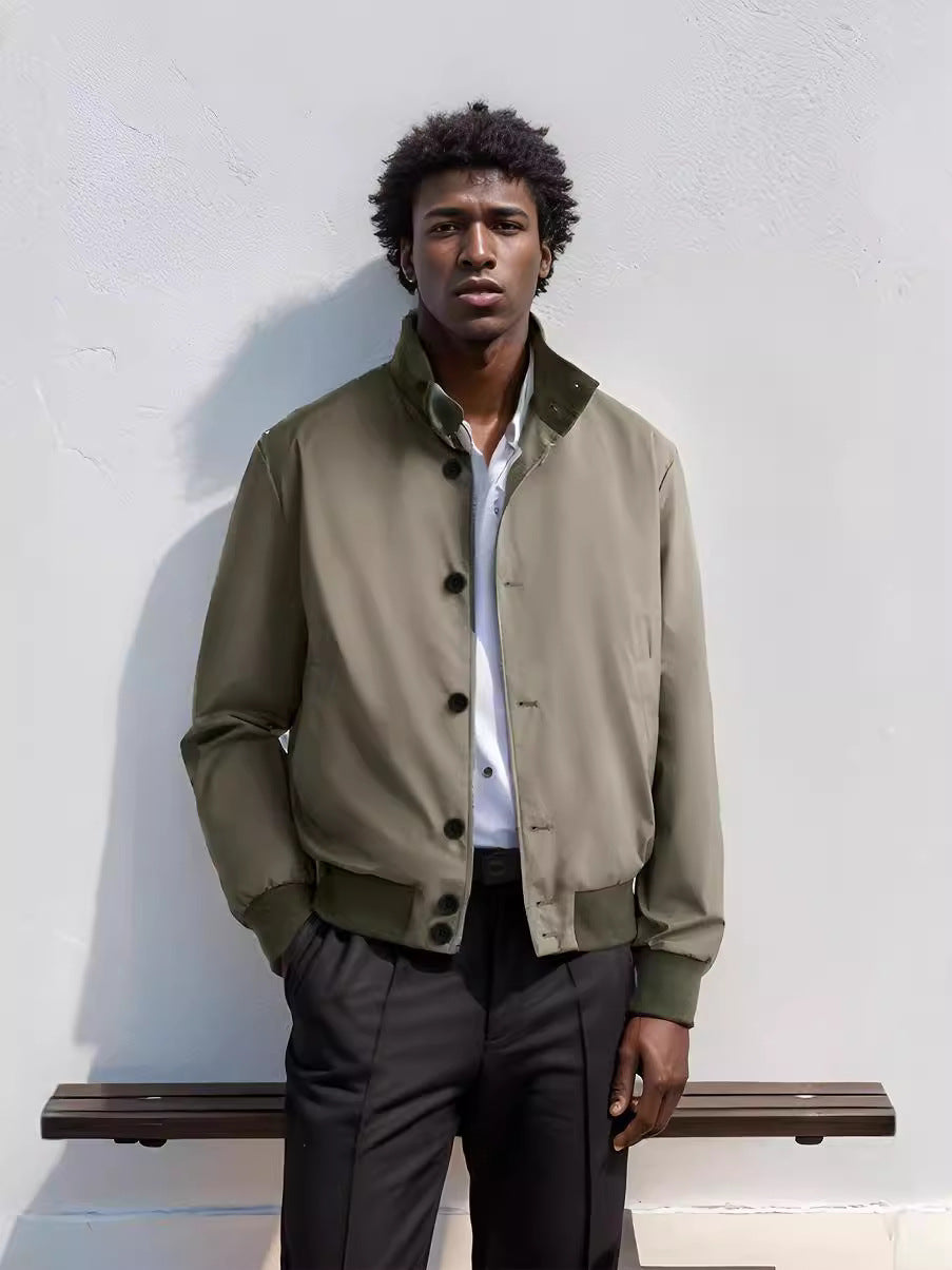 Men's Casual Bomber Jacket with High Collar and Practical Pockets Lisslune