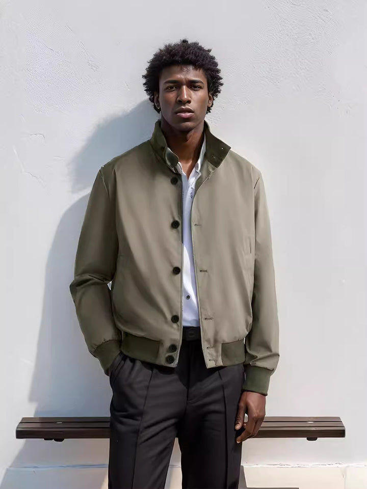 Men's Casual Bomber Jacket with High Collar and Practical Pockets Lisslune