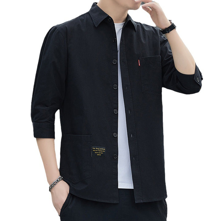 Men's Casual Overshirt with Patch Pocket and Half Sleeves Lisslune