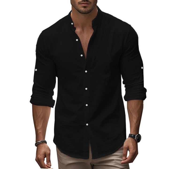 Men's Casual Long Sleeve Shirt with Modern Stand-Up Collar Lisslune