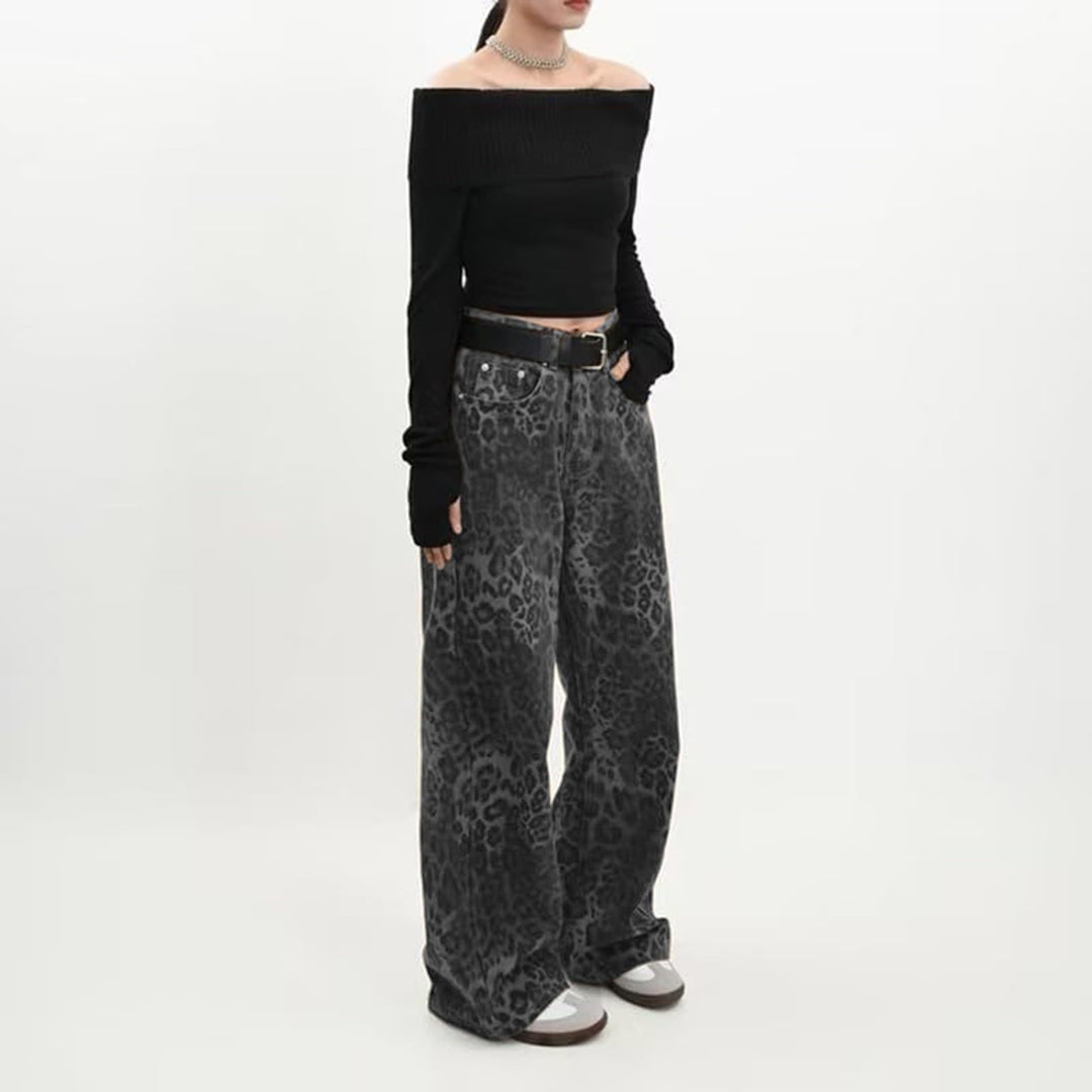 Women's leisure pants with leopard print and high waistband Lisslune