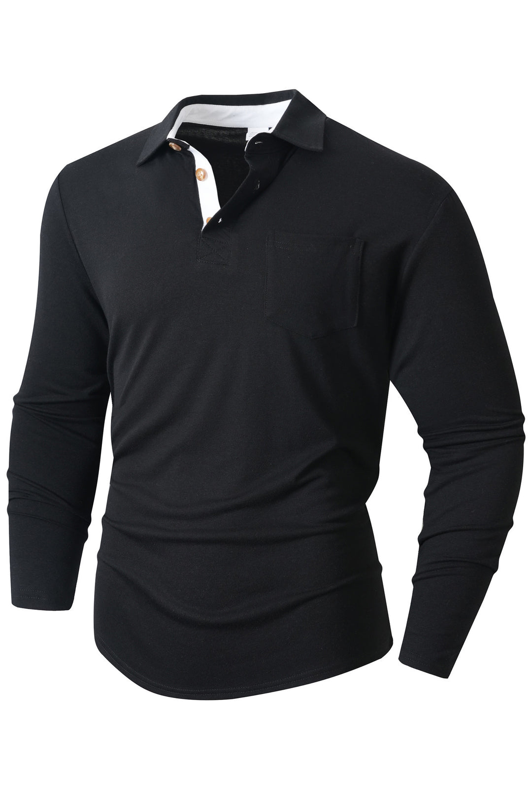 Men's casual long sleeve polo with innovative collar design and practical chest pocket Lisslune