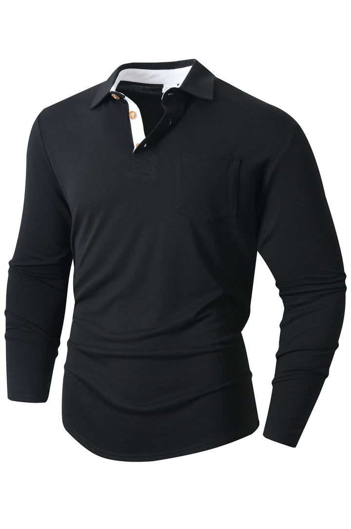 Men's casual long sleeve polo with innovative collar design and practical chest pocket Lisslune