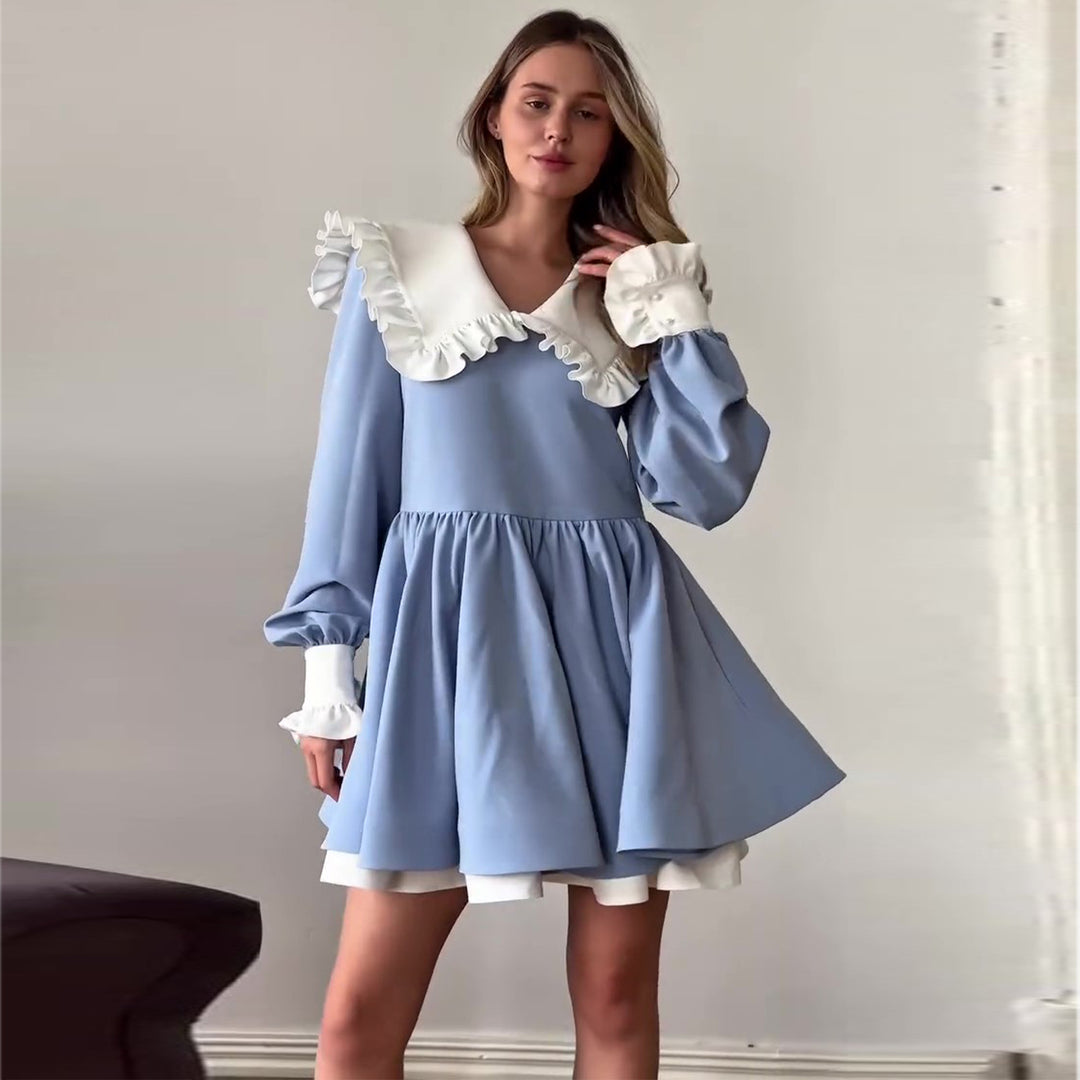 Women's Colorful Dress with Flared Skirt and Voluminous Sleeves Lisslune