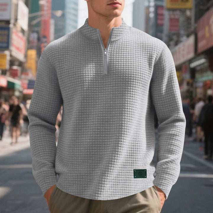 Men's high-quality stand-up collar sweater with zipper and textured design Lisslune