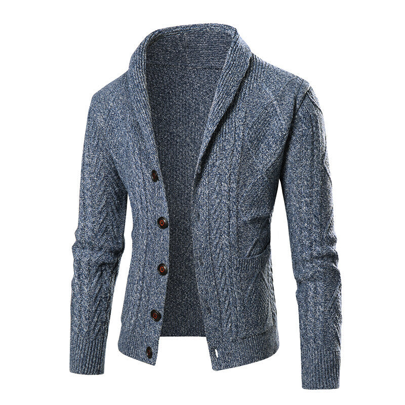Men's cardigan with modern cable pattern and patch pockets Lisslune