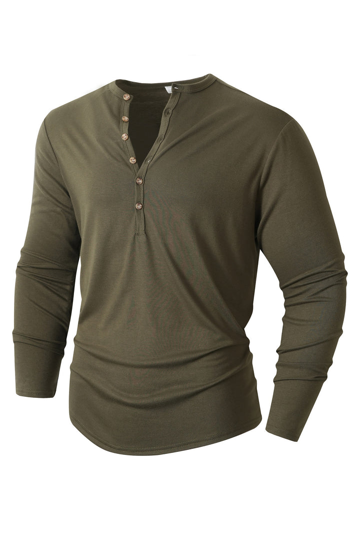 Men's Long Sleeve Shirt with Button Placket Lisslune