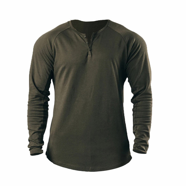 Men's Long Sleeve Henley Shirt with High-Quality Cotton Blend and Buttoned Neckline Lisslune