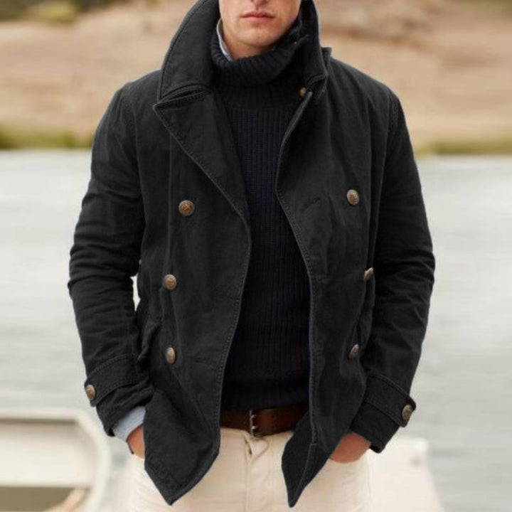 Men's Windproof Fisher Jacket with Double Button Placket and High Collar Lisslune