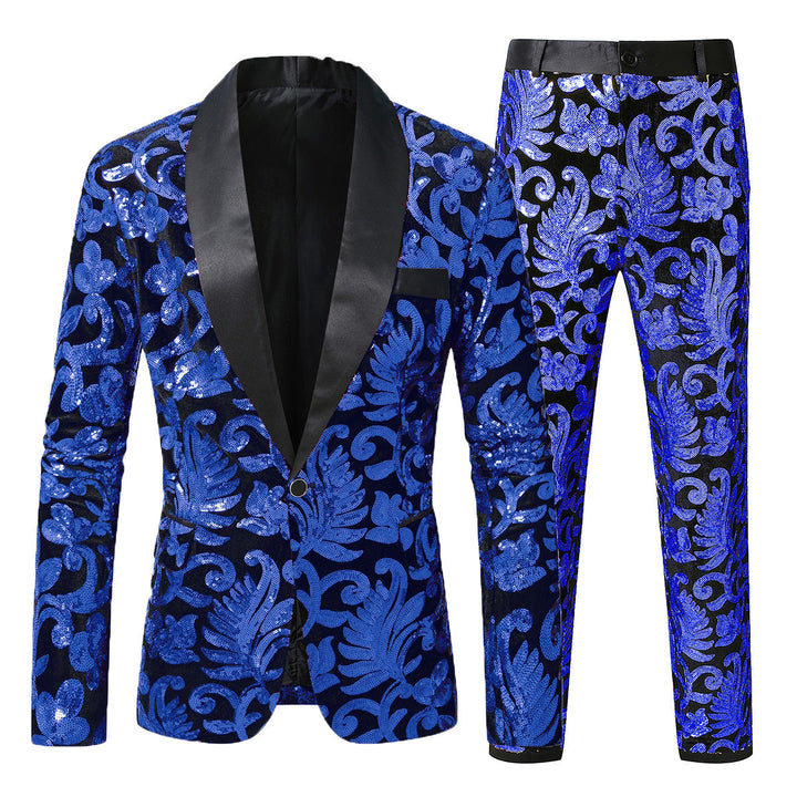 Men's glittering tuxedo with floral sequin patterns Lisslune