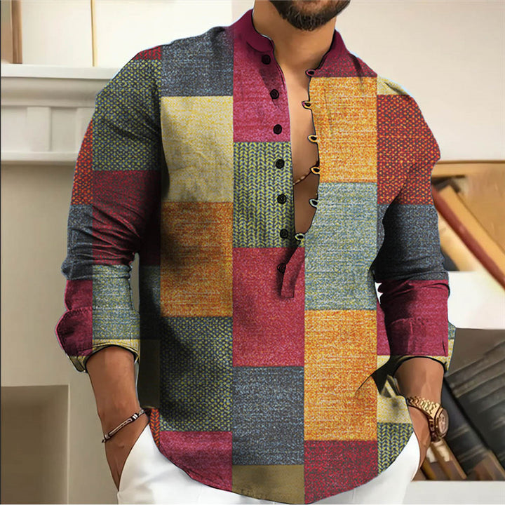 Men's long-sleeve shirt with creative patchwork design Lisslune