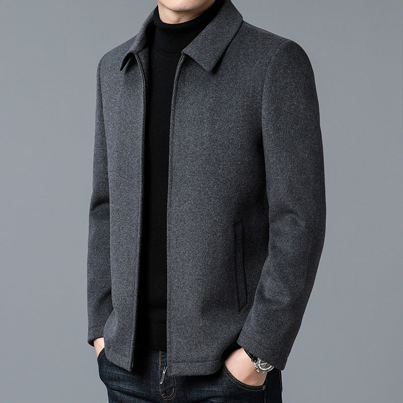 Men's Elegant Wool Jacket with Modern Stand-Up Collar Lisslune
