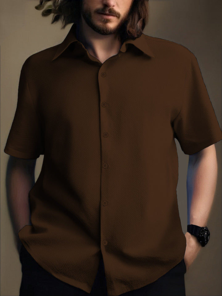 Men's Short Sleeve Shirt with Textured Fabric and Modern Details Lisslune