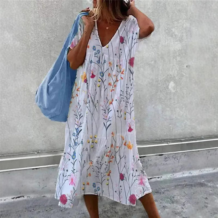 Women's casual summer dress with V-neck and voluminous skirt Lisslune