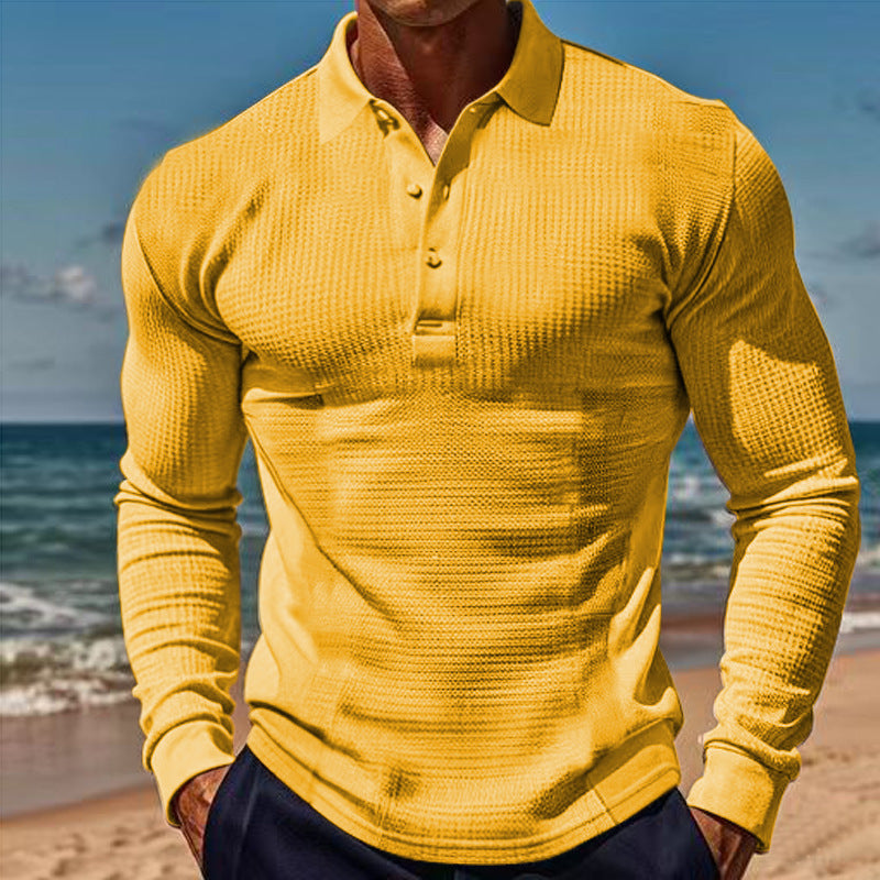 Men's long-sleeved polo shirt with textured design Lisslune