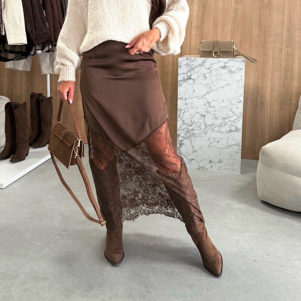 Women's asymmetrical lace skirt with satin lining Lisslune
