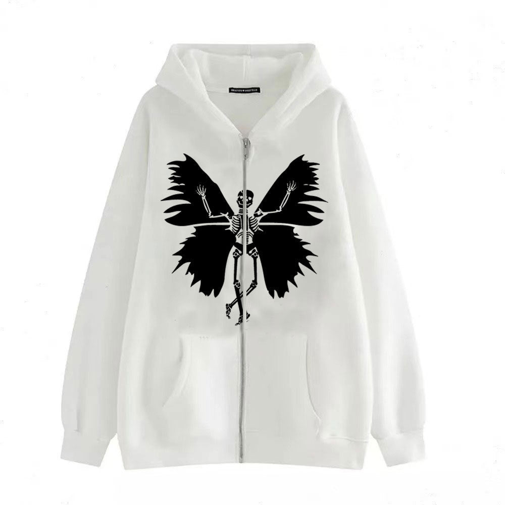Women’s zip hoodie with unique skeleton and butterfly design Lisslune