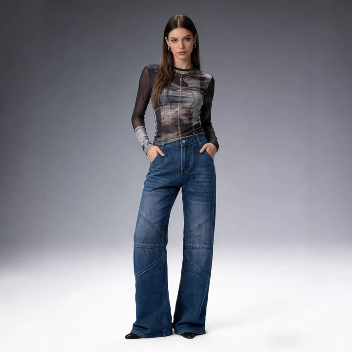 Damen Weit geschnittene Jeans mit einzigartigen Nahtdetails Lisslune