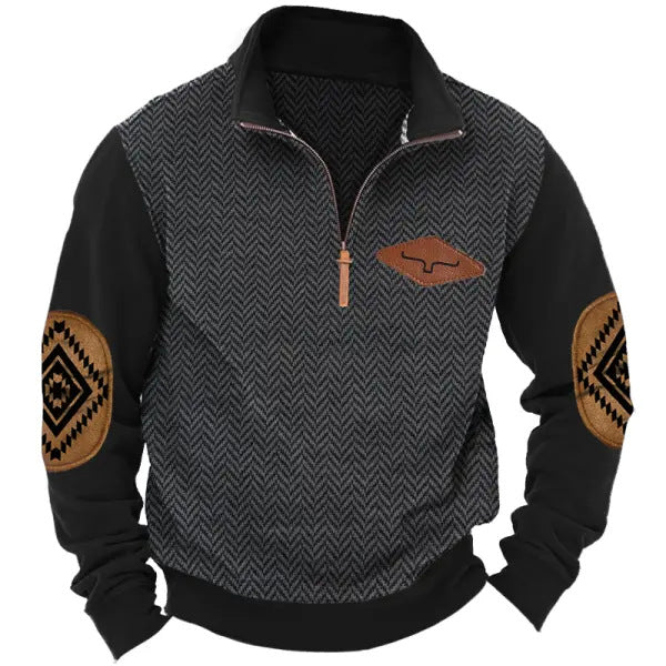 Men's stylish sweater with contrast collar and elbow patches Lisslune