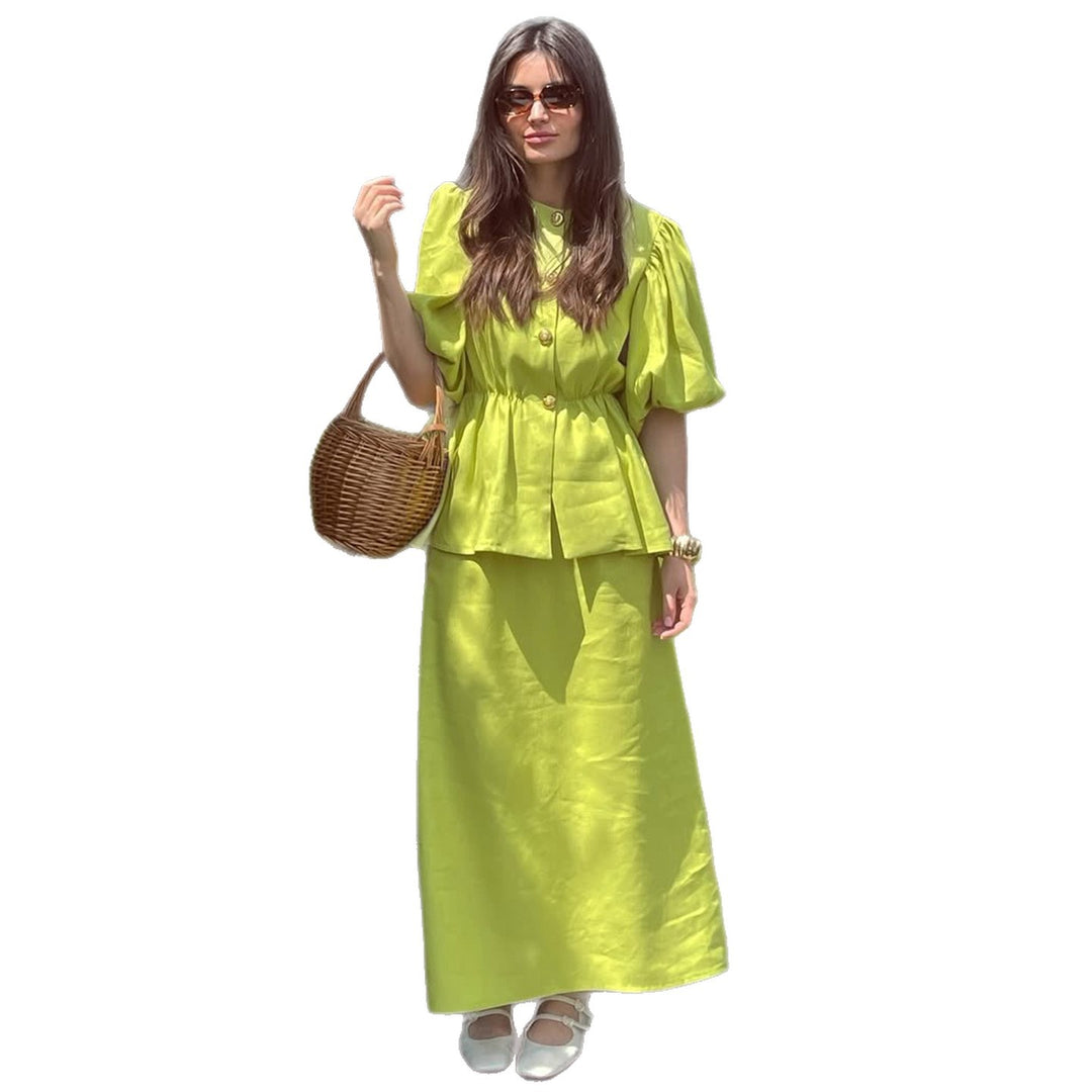 Women's maxi dress with voluminous puff sleeves and tailored trim Lisslune
