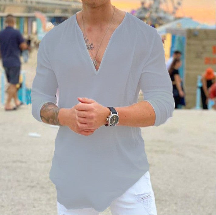 Men's long sleeve shirt with modern V-neck and elegant cut Lisslune