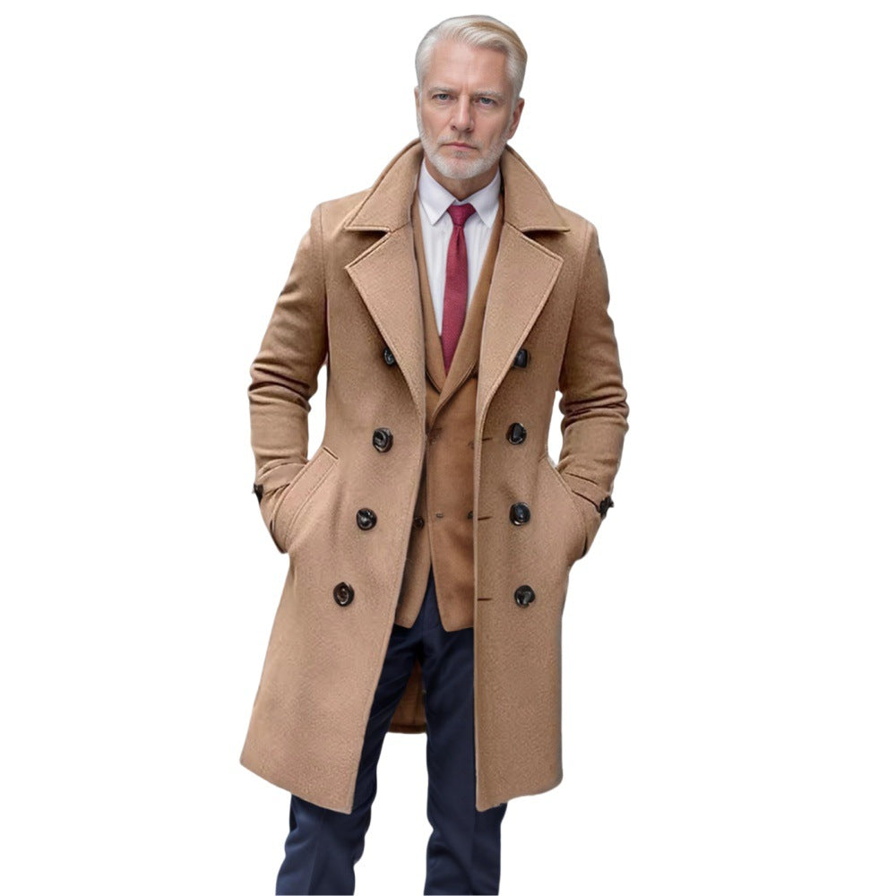 Men's elegant wool coat with double-breasted button placket and wide lapels Lisslune