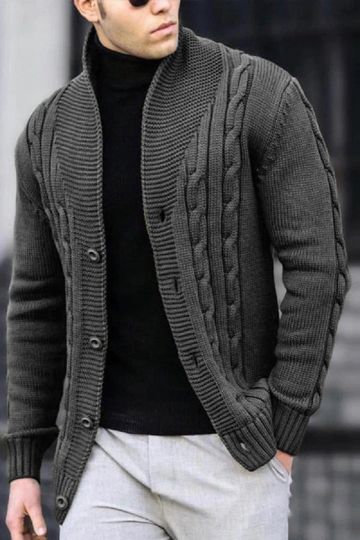 Men's cardigan with robust cable pattern and durable button closure Lisslune